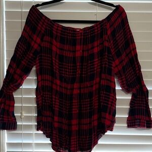 Red Plaid Off-Shoulder Women's Top